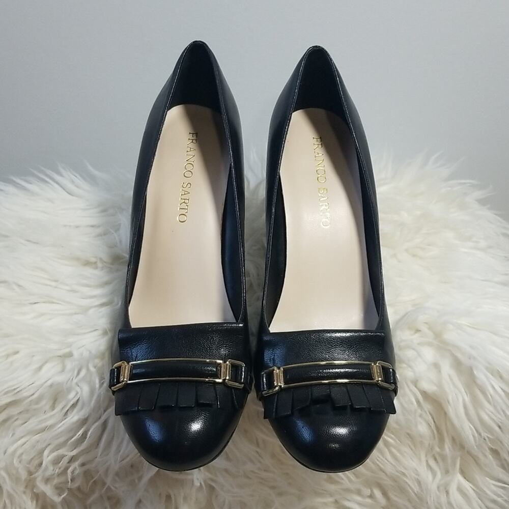 Franco Sarto Rufina Black Leather Heels Pumps Women's Size 9.5 Professional